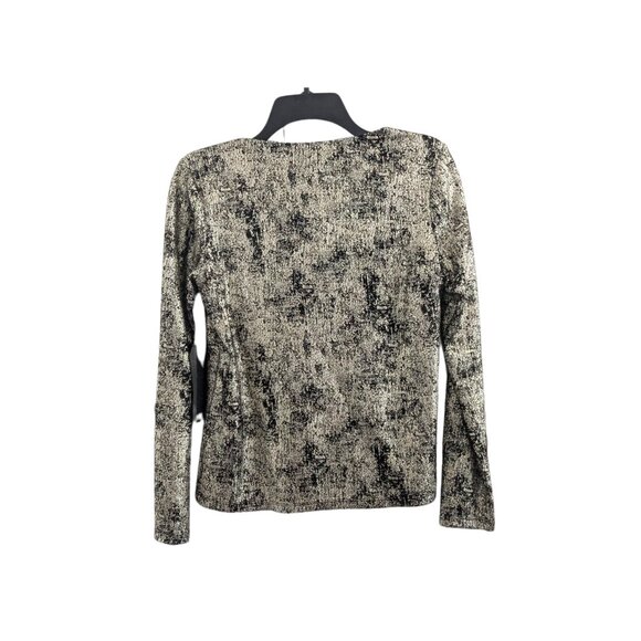 Donna Karan New York Metallic V-Neck Long Sleeve Top | Gold & Black | XS | NWT - Picture 4 of 9